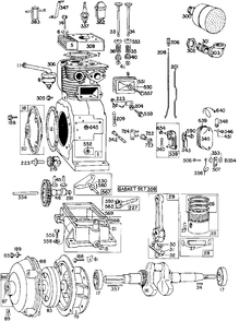 Cylinder,gear Case,piston Diagram and Parts List for 200431-0023-XX  Briggs and Stratton Engine